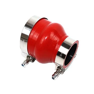 Imagem de TenkeAuto Combo Acoplador de silicone para mangueira redutora de corcunda com 4 camadas de alto desempenho de 5 cm para 7,6 cm ID com braçadeiras de parafuso T de aço inoxidável 304 (5 cm - 7,6 cm, vermelho)