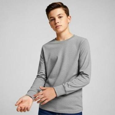 Imagem de Camiseta Infantil Manga Longa Básica Algodão Menino Menina - 16 - Branco-Unissex