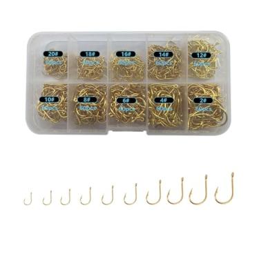 Imagem de Dyxssm Ganchos de pesca pequenos para água doce, 600 peças, 400 peças, conjunto de anzóis de truta, 10 tamanhos #2-#20 (600 peças (#2-#20), dourado