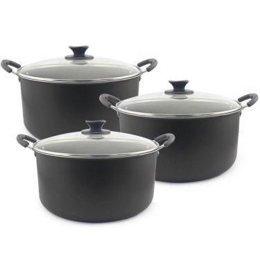 Imagem de Kit 3 Caçarolas Antiaderente Com Tampa De Vidro 26 28 E 30Cm