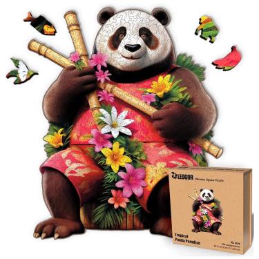 Imagem de Quebra Cabeças em Madeira MDF para Adultos, Tema Tropical Panda Paradise com 500 Peças, LEOGOR, Colorido