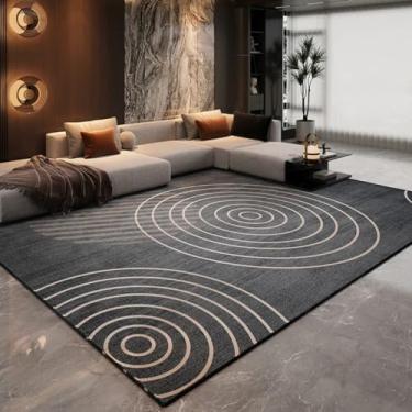 Imagem de Tapete decorativo listrado preto dourado retrô para sala de estar, tapete para quarto, lavável e fácil de cuidar (200x300 cm/YHT083-2-H)