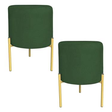 Imagem de Kit 2 Puffs Decorativo Soren Suede Verde Pés De Ferro Dourado - Pallazio