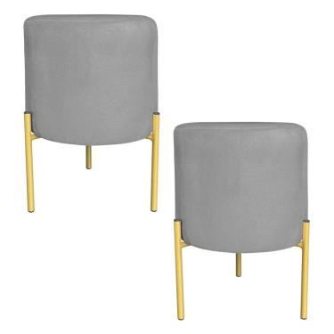 Imagem de Kit 2 Puffs Decorativo Soren Suede Grafite Pés De Ferro Dourado - Pallazio