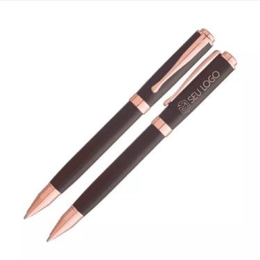 Imagem de Caneta Personalizada Crown Baron Esferográfica Elegante Gravação Nome Presentear Luxo (Rose/Preto)