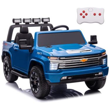 Imagem de Carro Elétrico Infantil a Bateria 4X4, 2 Lugares com Controle Remoto, Pneus EVA, Música e Luz LED, 24V, NEWQIDA Chevrolet Silverado HD, Azul