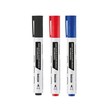Imagem de Kit 3 Pincéis Marcadores Recarregáveis Quadro Branco Bazze - Faber-Cas