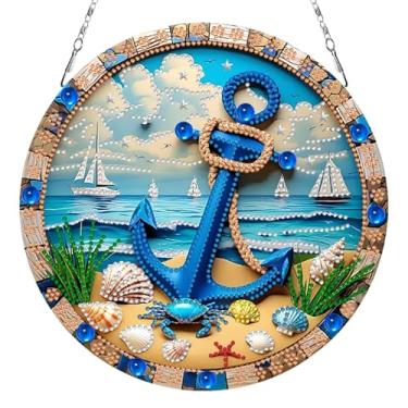 Imagem de C'eitura Kits de pingente de pendurar em formato redondo de âncora à beira-mar DIY para decoração de casa, presente exclusivo para mulheres e adolescentes