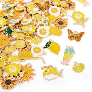 Imagem de 48 peças de pingentes esmaltados de liga com tema de verão, sorvete, suco de limão, para fazer joias, faça você mesmo, colar, brincos, pulseira, laranja