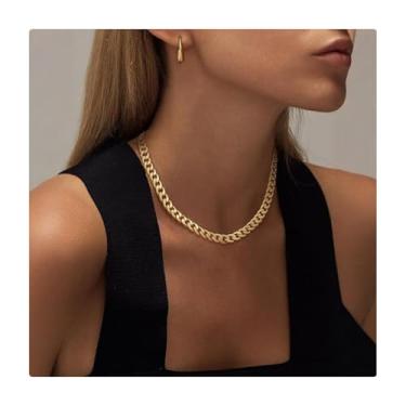 Imagem de Colar de corrente grossa, banhado a ouro 14 quilates/prata cubano, clipe de papel, gargantilha com fecho articulado, aparência em camadas