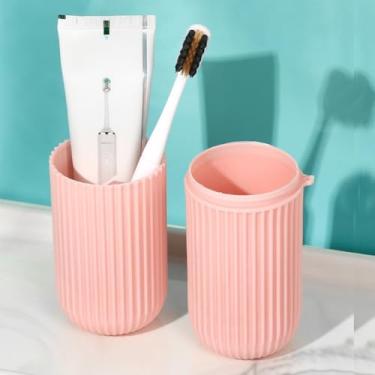 Imagem de 1 estojo rosa para escova de dentes portátil: 19 cm, para viagens, acampamento, negócios