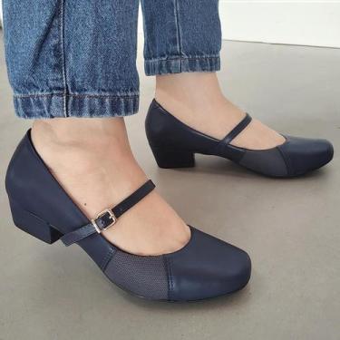 Imagem de Sapato Conforto Firezzi Boneca Joanete Salto Baixo Azul, 38, Azul mari