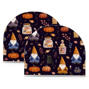 Imagem de ATTX Pacote com 2 porta-guardanapos de acrílico de Halloween com design de potes de doces de gnomos fofos - organizador de mesa decorativo para cozinha, restaurante, decoração de férias de casa #369