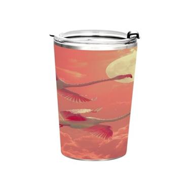 Imagem de Blueangle Copo de 340 g com tampa e canudo, copo de café com água isolada a vácuo de aço inoxidável, caneca de viagem flamingos rosa copo térmico para bebidas quentes e frias (780)