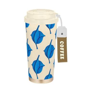 Imagem de SEHANY Caneca de viagem Green Leaves de 482 ml Copos de café reutilizáveis revestidos de cerâmica com tampa à prova de vazamento, parede dupla, isolamento a vácuo, copo de café de aço inoxidável para