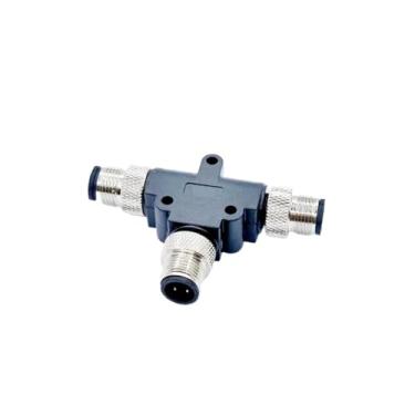 Imagem de Adaptador de conector 3 vias em forma T M12 4/5 pinos à prova d'água - plugue fêmea macho 1 a 2, moldado por injeção, classificação IP67, código A tipo Y(1M-2M,4Pin A-type)