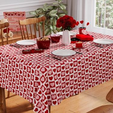 Imagem de Siilues Toalha de mesa retangular para dia dos namorados, 152 x 300 cm, lavável, vermelha, rosa, coração, dia dos namorados, impermeável, borda recortada, toalha de mesa de jantar, decorações de festa