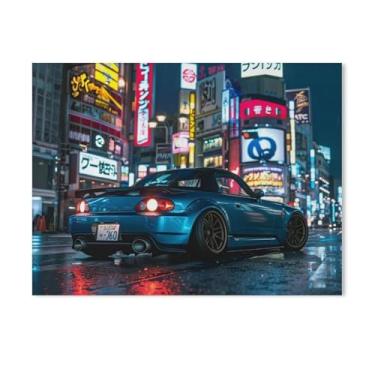 Imagem de HouLaiZhe Tóquio Night Jdm Car S2000 pôsteres em tela estética para quarto decoração de parede pinturas de parede para quarto sala de estar escritório 18 x 24 polegadas (45 x 60 cm)