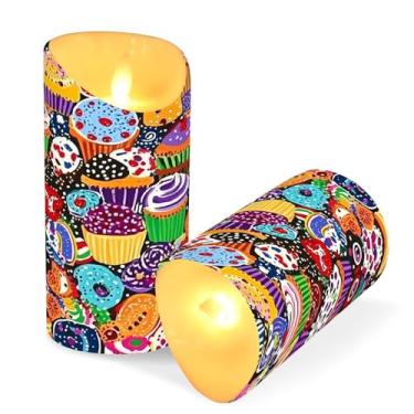 Imagem de ATTX Pacote com 2 velas de cupcakes sem chamas – Velas de pilar de LED de 7,6 cm x 15 cm com controle remoto e temporizador para casa, casamento, decoração de acampamento #66