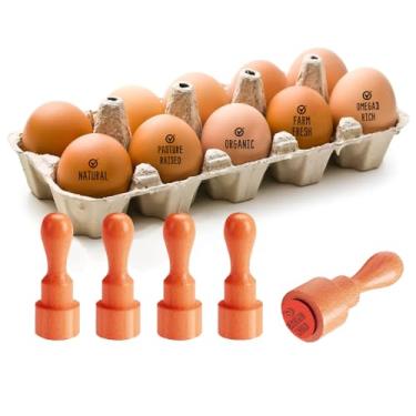 Imagem de AHANDMAKER 5 estilos de carimbo de etiqueta de qualidade de ovo, mini carimbo de etiqueta de madeira com padrão de gancho, carimbos de desenho exclusivos para famosos e proprietários de ovos de Páscoa