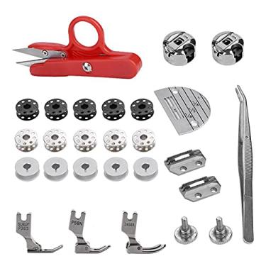 Imagem de LiebeWH 27 Peças Conjunto de Calcador de Costura Kit de Bobina de Carretel de Alumínio, Acessórios de Máquina de Costura Duráveis ​​para Máquinas Industriais de Cama Plana, Compacto Com Tesoura, Placa de Agulha, Pinça, para