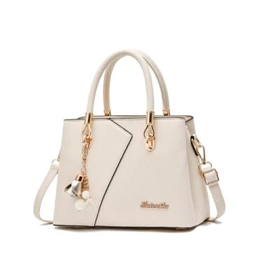 Imagem de FANDARE Bolsa feminina com vários bolsos, bolsa de ombro de couro sintético à prova d'água, bolsa carteiro para trabalho, viagem, escritório, festa, compras, bege, L, Moderna, contemporânea