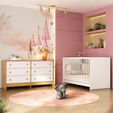 Imagem de Berço 3 em 1 para Colchão 130 x 60cm com Cômoda Framboesa Multimóveis 