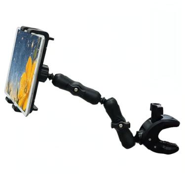 Imagem de PLDHPRO Suporte de iPad para microfone, suporte ajustável de 2 estágios mais longo para celular, tablet, microfone de música, suporte para dispositivos de tela de 5,1 a 15,6 polegadas, acessórios para