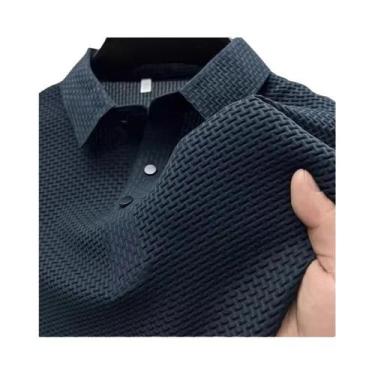 Imagem de Camiseta Polo Masculina De Verão Em Seda Gelada Com Mangas Curtas E De