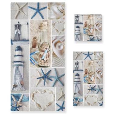 Imagem de KENADVI Conjunto de toalhas de banho temáticas de praia náuticas, absorventes macias 3 peças toalhas de farol de estrela do mar azul costeiro para banheiro, 1 toalha de banho, 1 toalha de mão 1 toalha