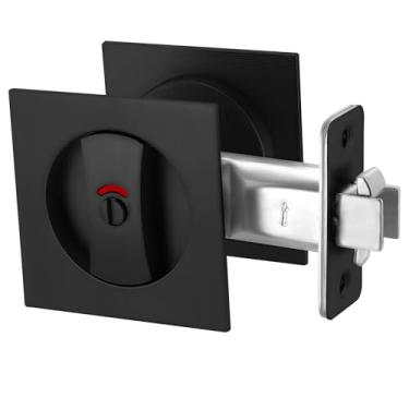 Imagem de Viiwahol Fechadura de porta de bolso preta fosca com indicadores, maçaneta de bolso com fechadura quadrada para privacidade, porta deslizante, bidobrável, fechaduras e puxadores de porta de banheiro