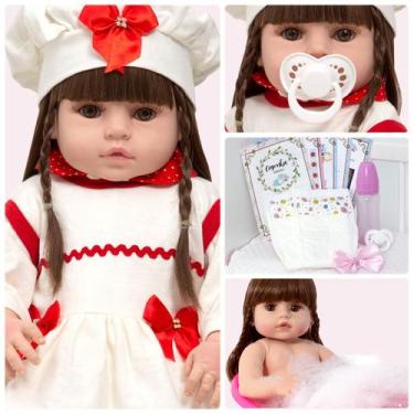 Imagem de Bebe Reborn de Silicone Cabelo Castanho Linda Enxoval Itens - Cegonha 
