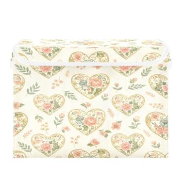 Imagem de Burbuja Caixa de armazenamento de flores de coração com tampa e alças, grande caixa de armazenamento dobrável para prateleiras armário quarto escritório organizador
