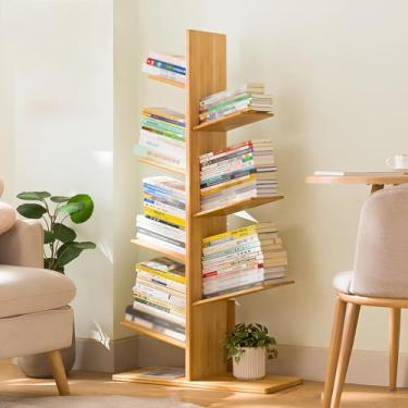 Imagem de Estante vertical alta e estreita para pequenos espaços, torre de prateleira de livros de chão, estante de escada para quarto/sala de estar/escritório em casa