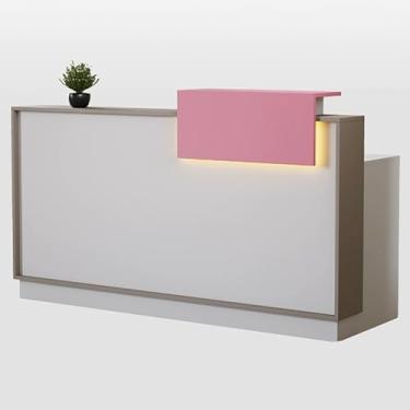 Imagem de Mesa de recepção de LED moderna com bandeja de teclado e gaveta com trava - Mesa branca para balcão de salão de beleza e escritório (120 x 50 x 100 cm)