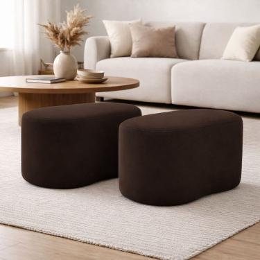 Imagem de Kit 2 Puff Orgânico Curvo Feijão Sala Redondo Confortável Moderno Suede Marrom
