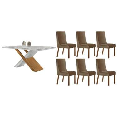 Imagem de Sala Jantar Mesa Imperatriz Tampo c/ Vidro Curvo 180cm+6 Cadeiras Dako