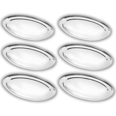 Imagem de Kit 6 Travessas Oval Rasa Aço Inox 26cm Para Servir Alimentos Porções 