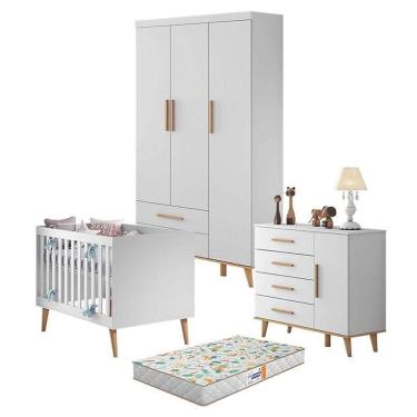Imagem de Quarto De Bebê Ludmila Branco Bétula Com Colchão Gazin – Carolina