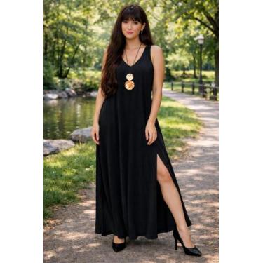 Imagem de Vestido Regatão com Bolso e Fenda na Lateral - modanascimento, Preto, 
