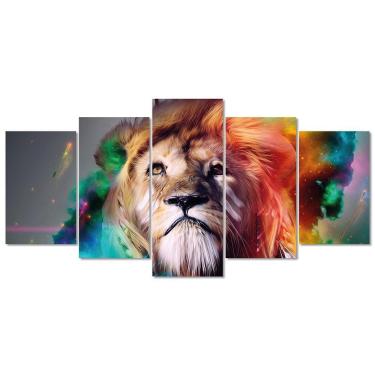 Imagem de Quadro Decorativo Leao Cosmico Pintura Aquarela Sala Quarto