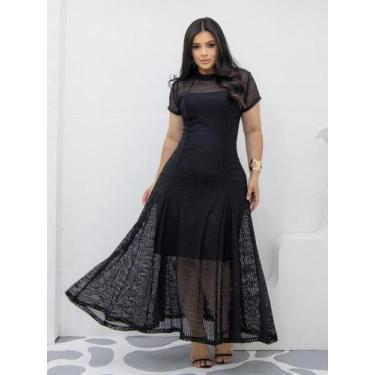 Imagem de Vestido Longo de Festa Justo Gola Alta Evangélico Social - Fashion, Pr