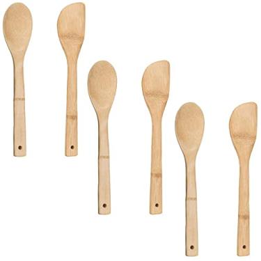 Imagem de 3 Colher E 3 Espátula Bambu Natural Utensílios Cozinha 30 cm