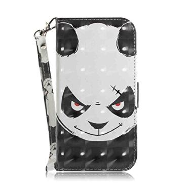 Imagem de MojieRy Capa de telefone carteira fólio para Samsung Galaxy J5 {Ver.1}, capa fina de couro PU premium para Galaxy J5, 2 compartimentos para cartão, capa de encaixe, Panda irritado