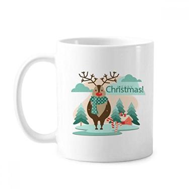 Imagem de Caneca com ilustração de rena de árvore de Natal cerâmica cerâmica xícara de porcelana de café louça