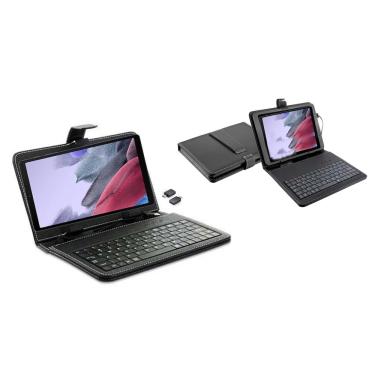 Imagem de Capa Preta com Teclado para Tablet Samsung A7 Lite 8.7 T220 T225 T290 T295 + Adaptador otg tipo c