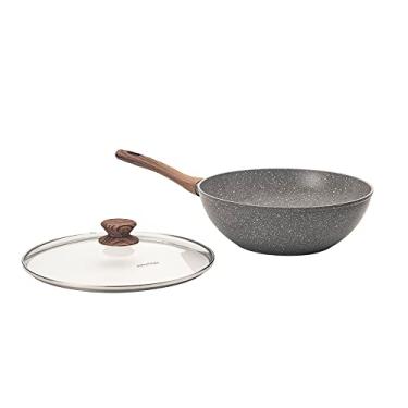 Imagem de Mimo Style Wok Linha Cook 28cm/4,15L - Estrutura em Alumínio Revestida em Cerâmica, Fundo de Indução. Cabo Soft-Touch, Não Esquenta. Funciona em Fogão a Gás, Elétrico e Indução (Grafito - Cinza)