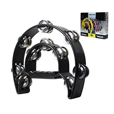 Imagem de YMC Tam20-Black Pandeiro de fileira dupla - alça ergonômica de percussão manual de metal Jingles