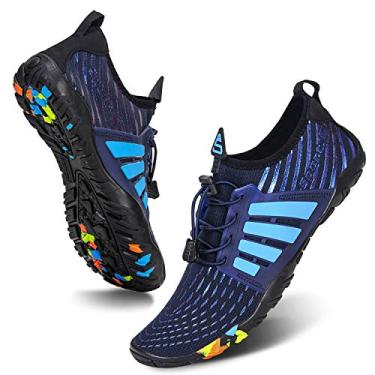 Imagem de WateLves Water Shoes – Meias aquáticas de secagem rápida, para surf, ioga, hidroginástica, Azul escuro clássico, 8.5 Women/7 Men