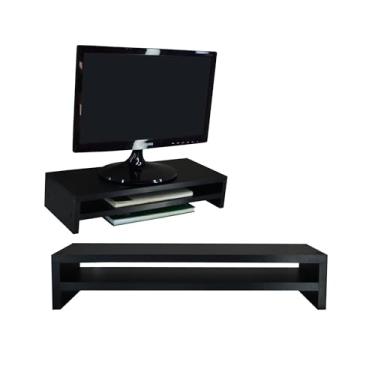 Imagem de Suporte de Monitor Mdf Ergonômico Com Nicho Elevado Mesa Home Office Setup Gamer Organizador (Preto)